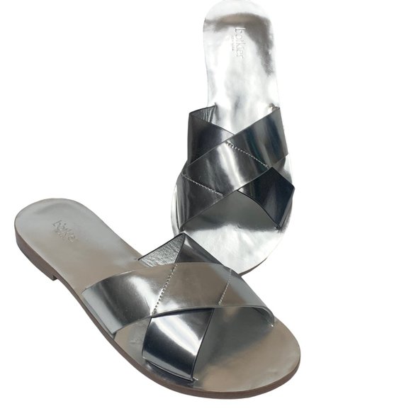 BOTKIER NY Ally Silver Criss Cross Leather Slip on‎ Flat Slides - Picture 8 of 8